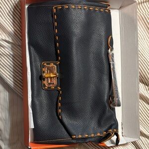 Elegant Black Clutch with Orange Accents